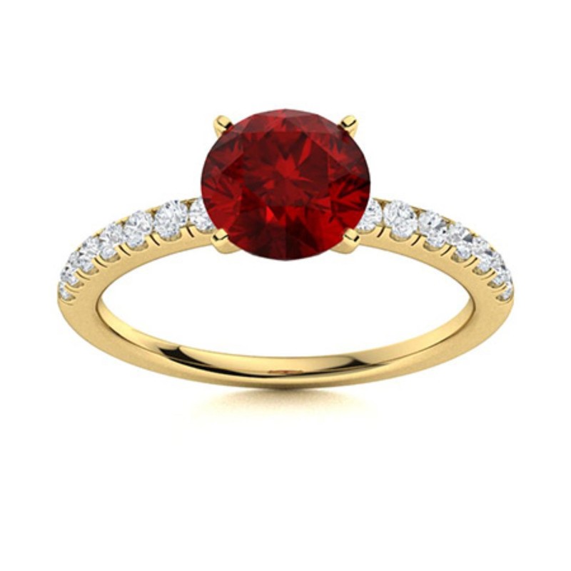 925 Silver Garnet Stone Solitaire with Accents Womens Gift Ring Jewelry