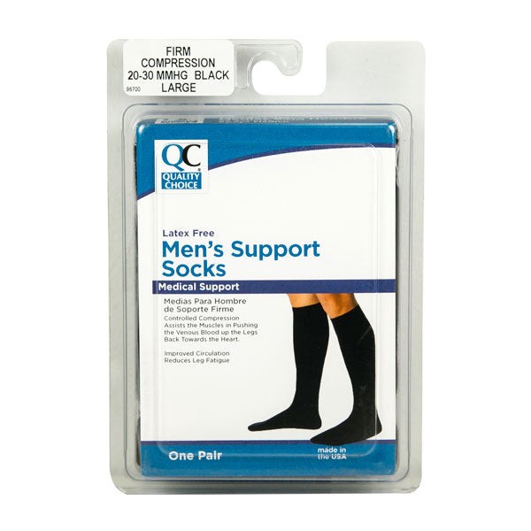 QC Men's Support Socks, Closed Toe, 20-30mmHg (Size: L) Black