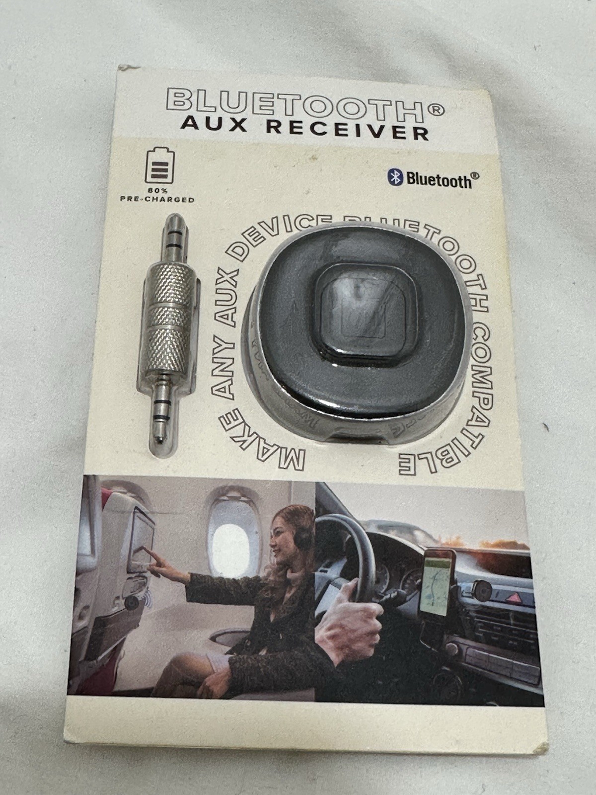 Bluetooth AUX Receiver Vivitar 3.5mm Male to Male USB-C Charge Gray New