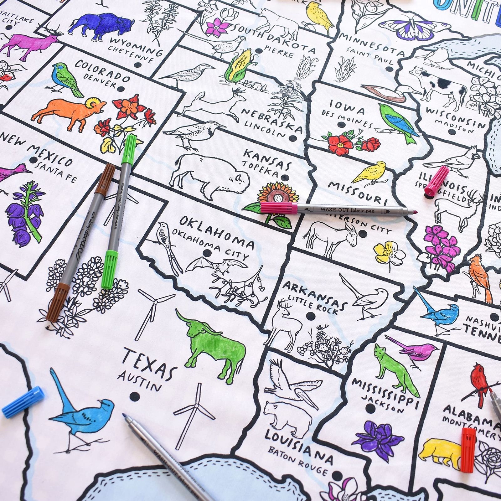 eatsleepdoodle Coloring Tablecloth for Kids w/ 10pk Washable Markers for Kids...