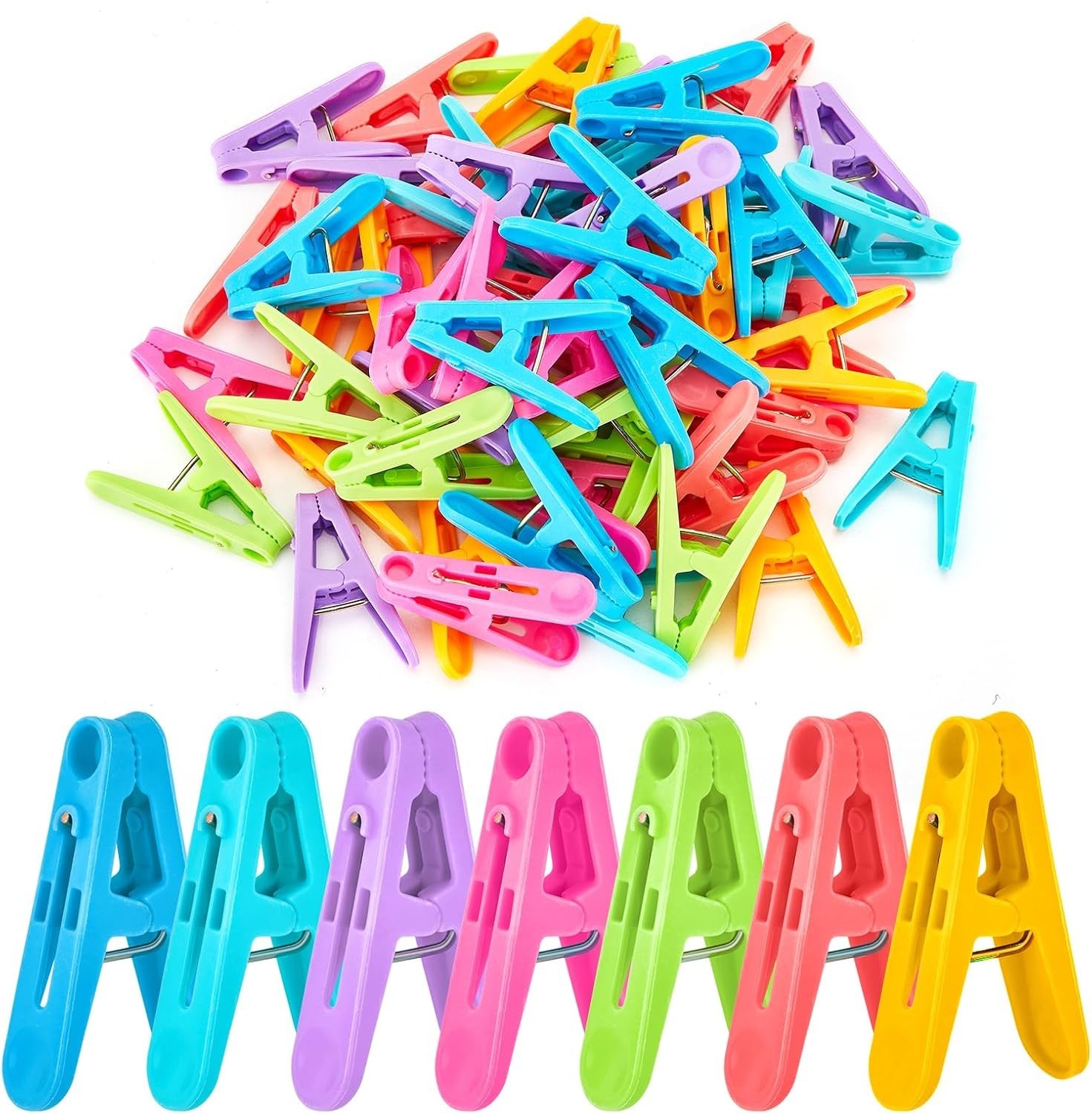 56 PCS Clothespins Plastic Colorful Small Clips, 7 Bright Colors Clothes Dryi...