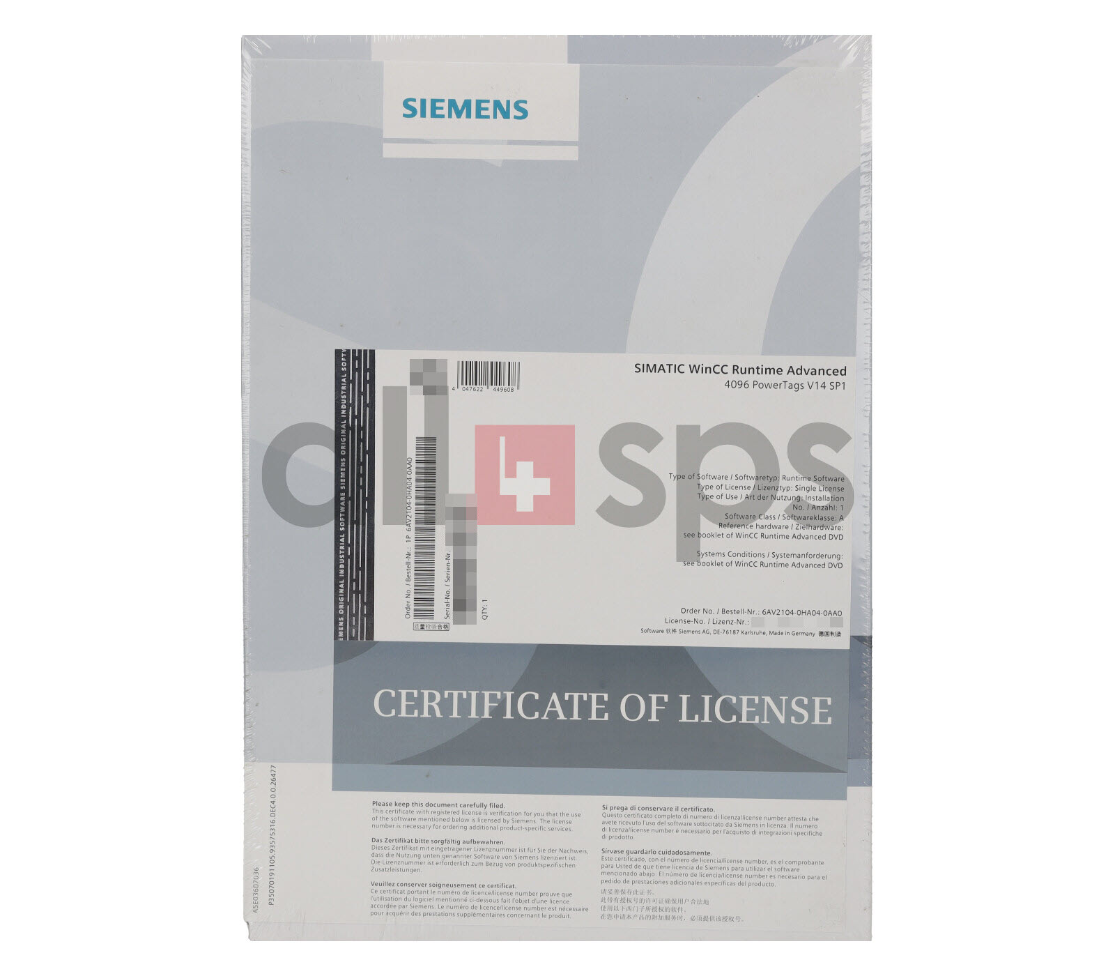 SIMATIC WINCC RT ADVANCED 4096 POWER TAGS V14 SP1 - 6AV2104-0HA04-0AA0 (NS)