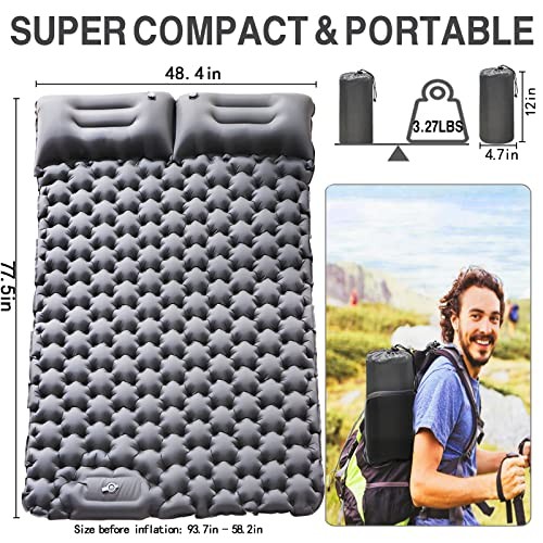 Double Sleeping Pad for Camping - 4" Extra Thick Self Inflating Air Grey-full