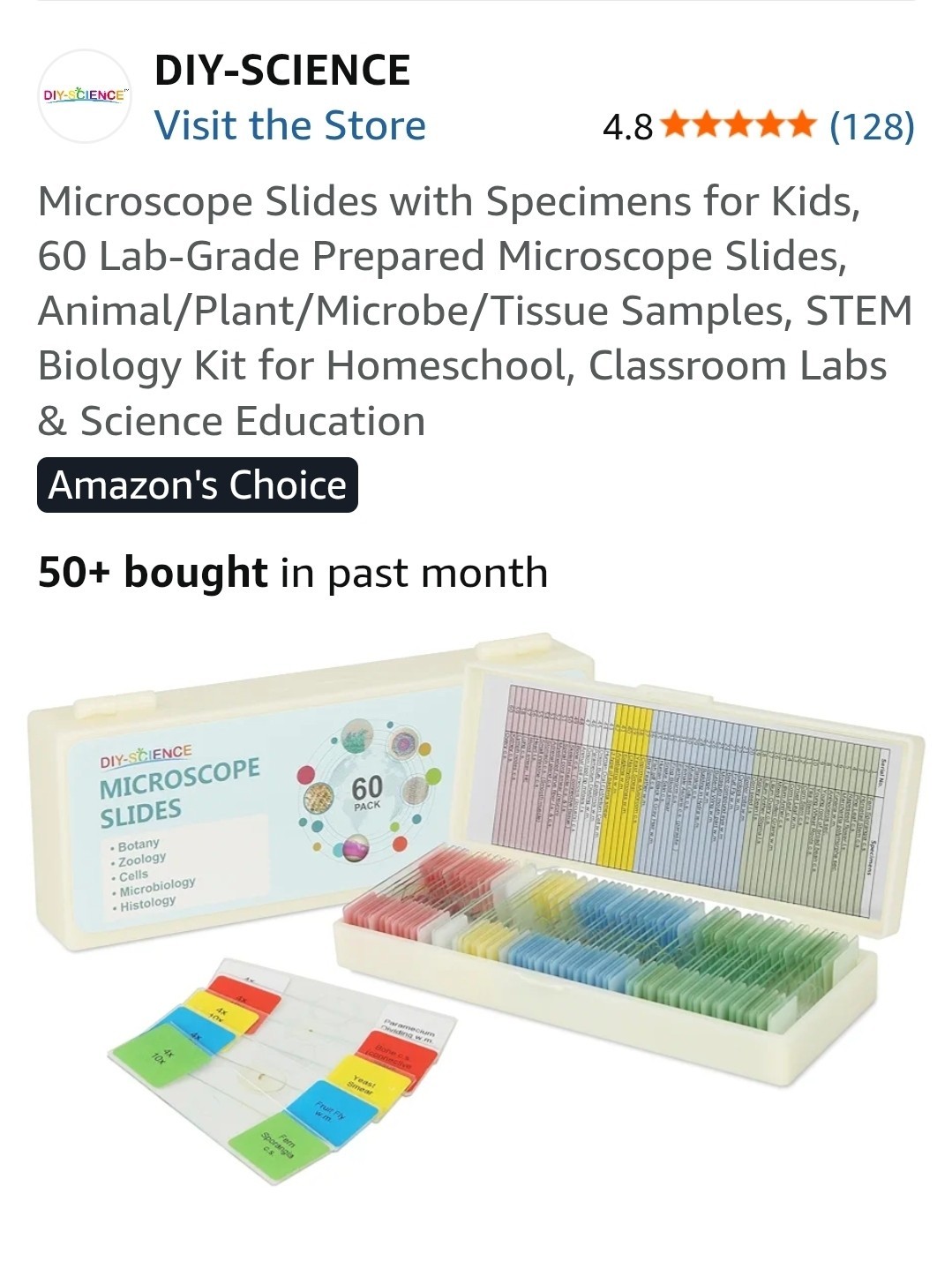 Microscope Slides with Specimens for , 60 Lab-Prepared Microscope Slides, Ani...