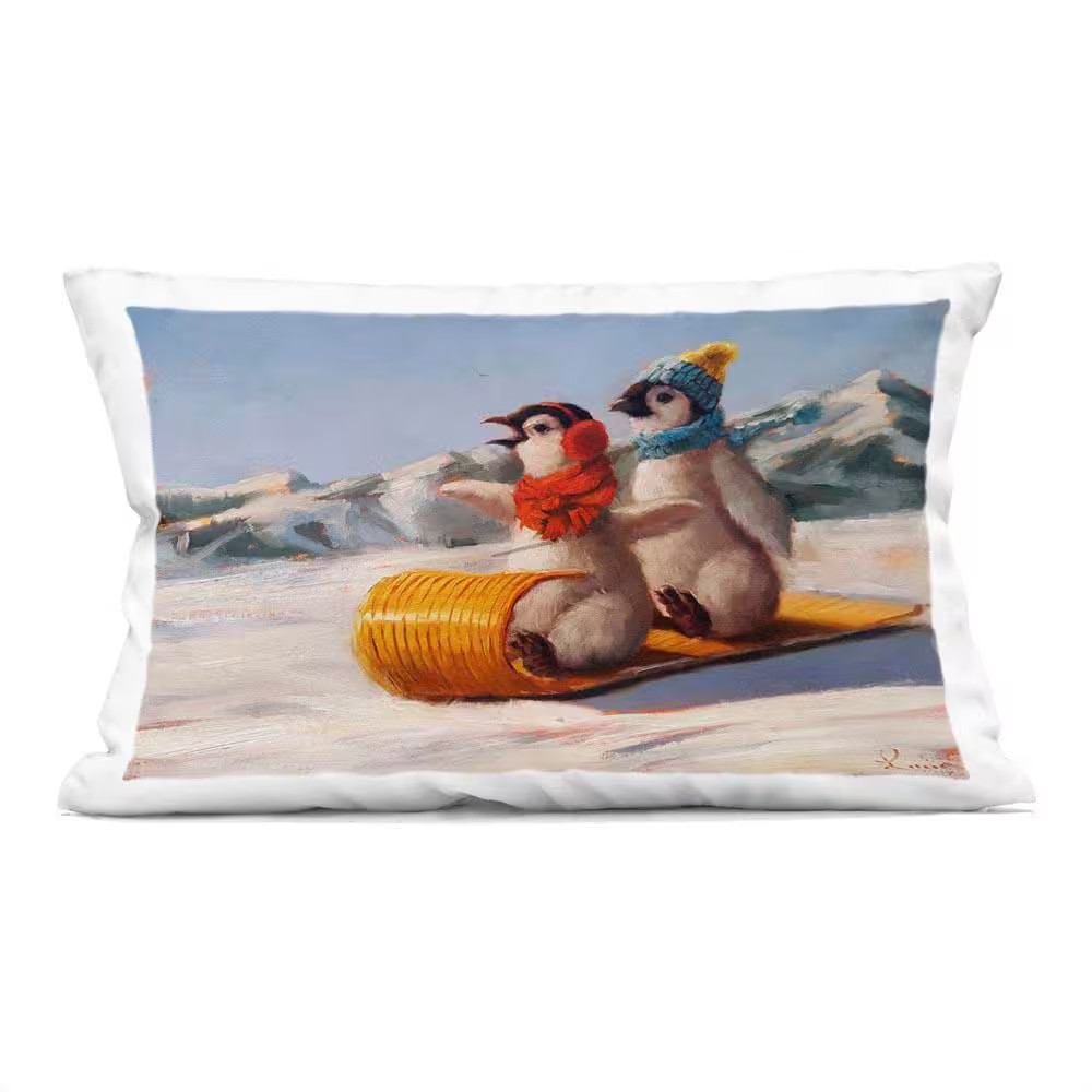 Toboggan Sleigh Ride Penguins Blue Print Zipper Polyester 14 In. X 20 In. Throw