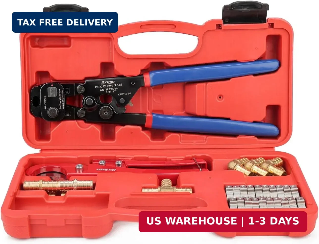 iCrimp PEX Clamp Tool PEX Fitting Kit for Cinch and Removal 3/8-in, 1/2-in, 3/4-
