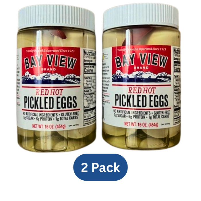 Bay View Red Hot Pickled Eggs 16 oz Spicy Protein Snack Gluten Free 2Pk