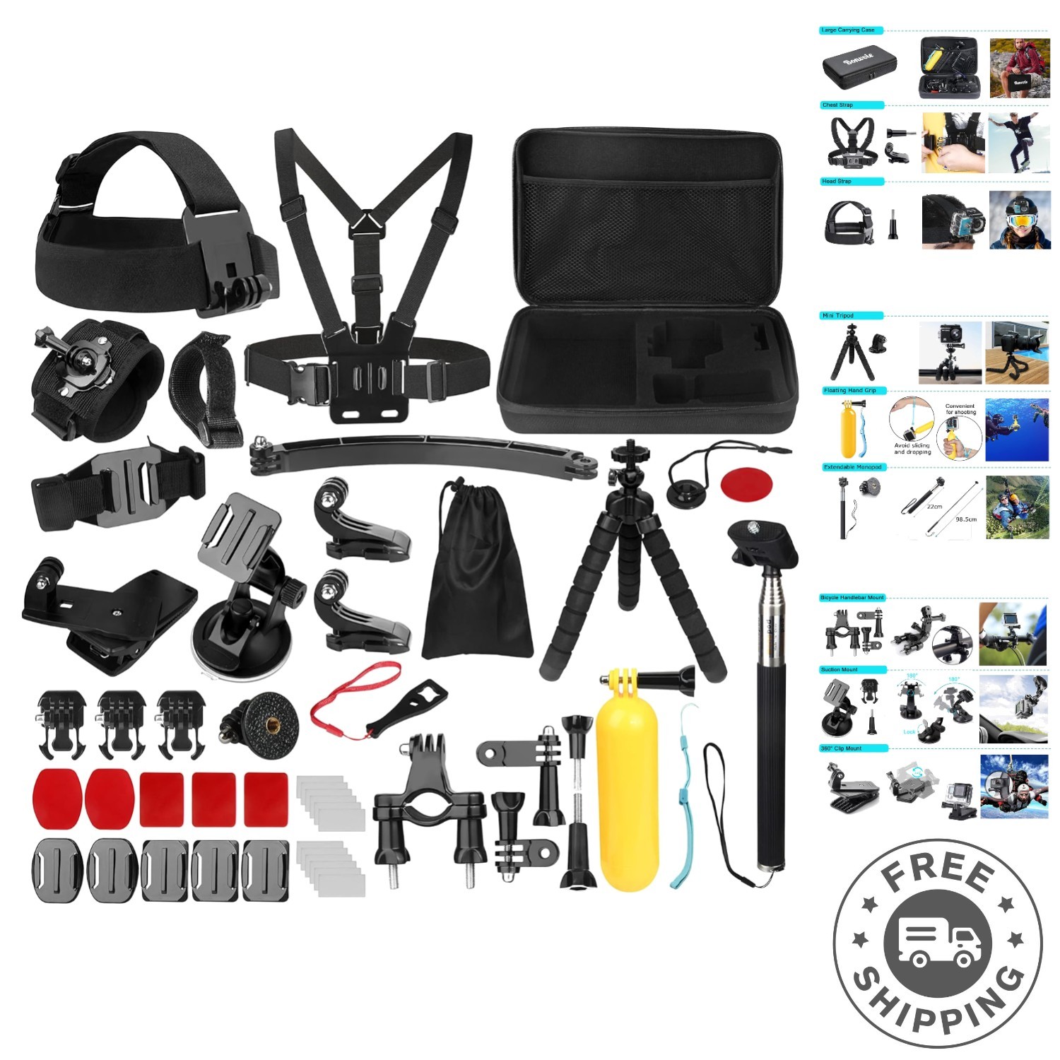 Comprehensive 50-in-1 Accessory Kit for Action Cameras - Unleash Your Creativity