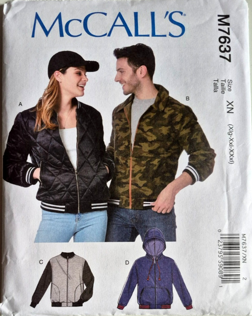 MCCALLS PATTERN 7637 JACKETS MENS MISSES SIZES  XLARGE XXLARGE XXXLARG NEW UNCUT