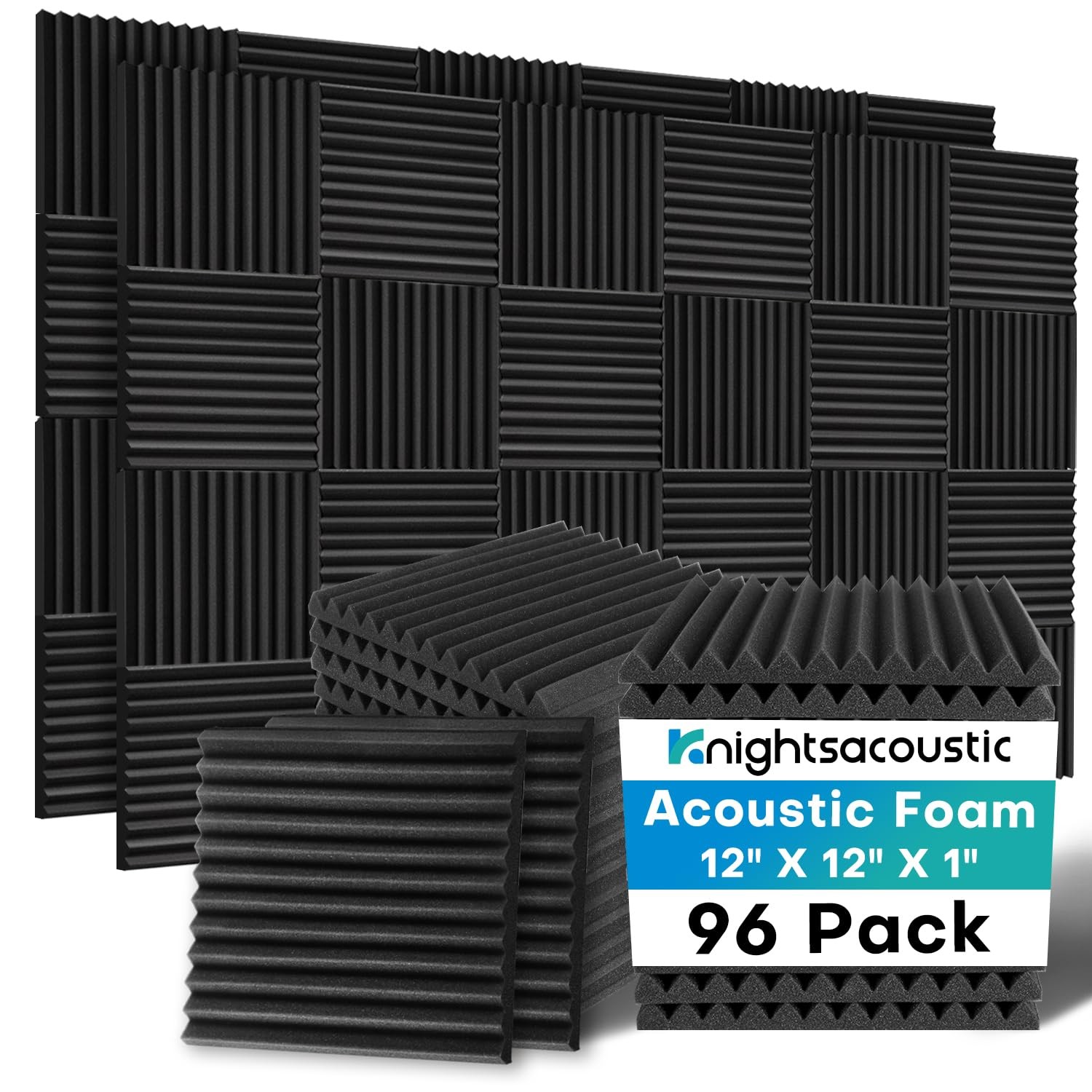 96 Pack Sound Proof Foam Panels for Walls, 1 X 12 X 12 Inches Acoustic Foam P...