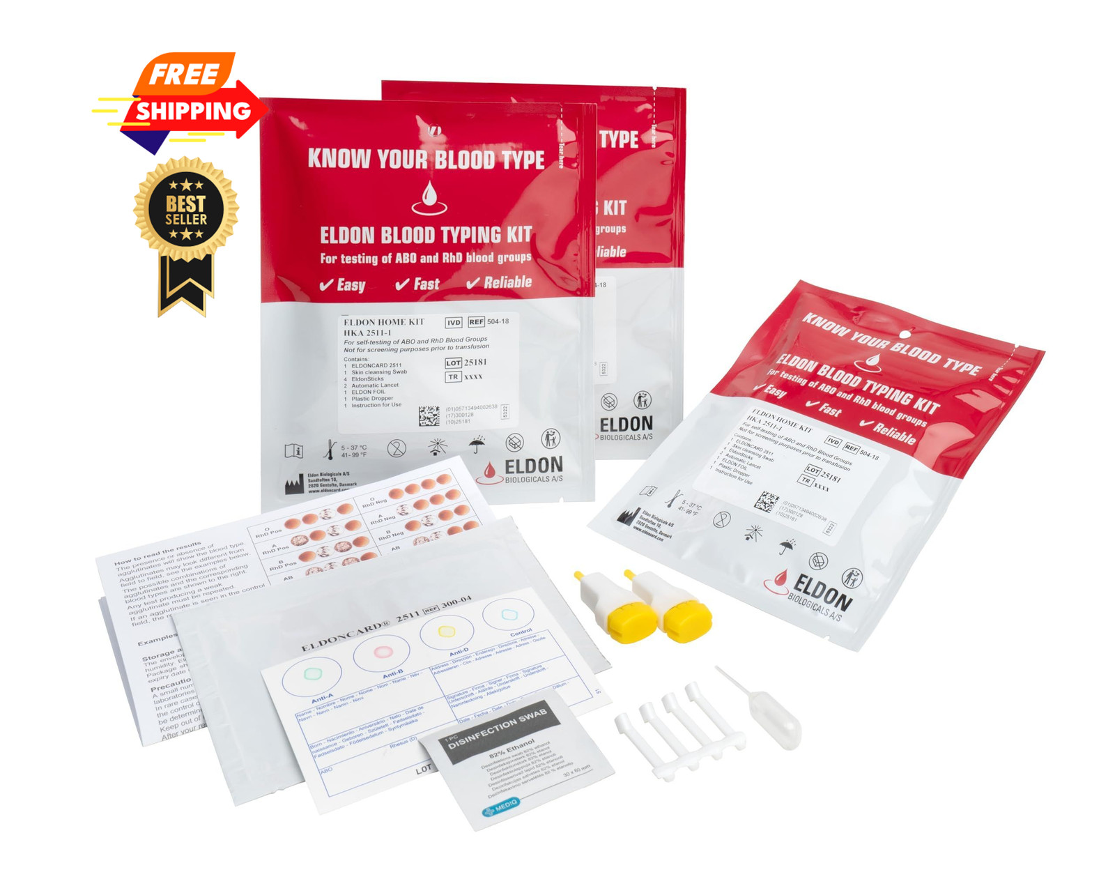 Eldoncard Blood Typing Kit, 3 Test Pack, Know Your 1 Pack ( 3 Tests)