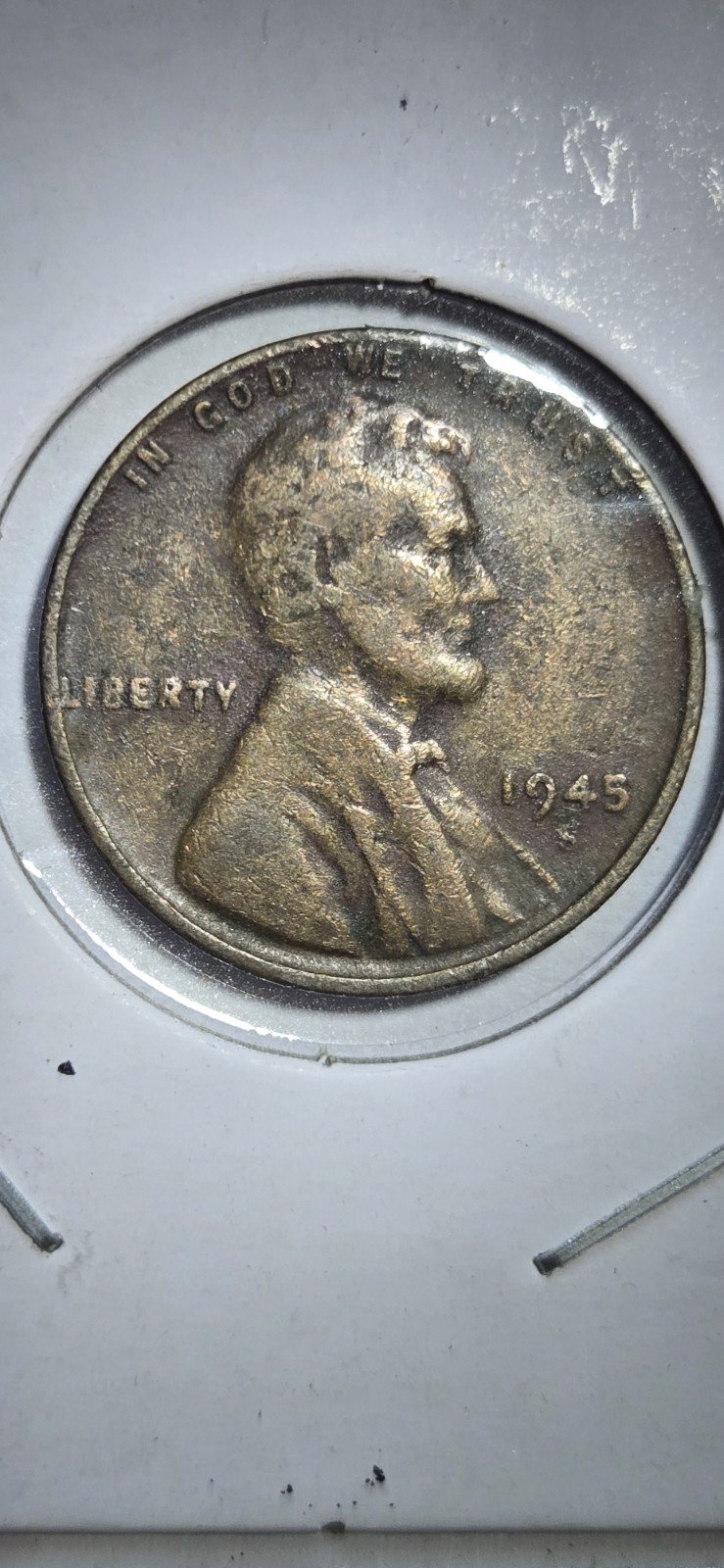 1945 S Lincoln Cent With Reverse Motto Weak Error And Tilted S, Mintmark!