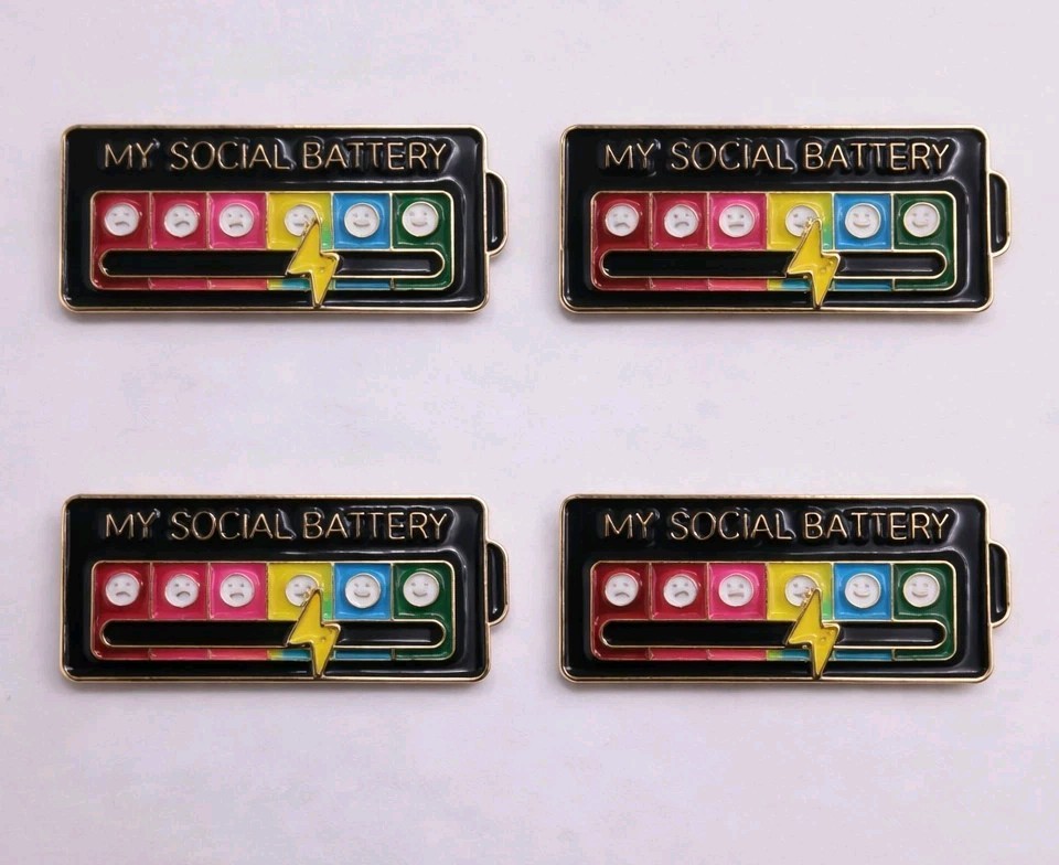 My Social Battery Enamel Pin Funny Introvert Mood Pin Set (Set of 4) Black