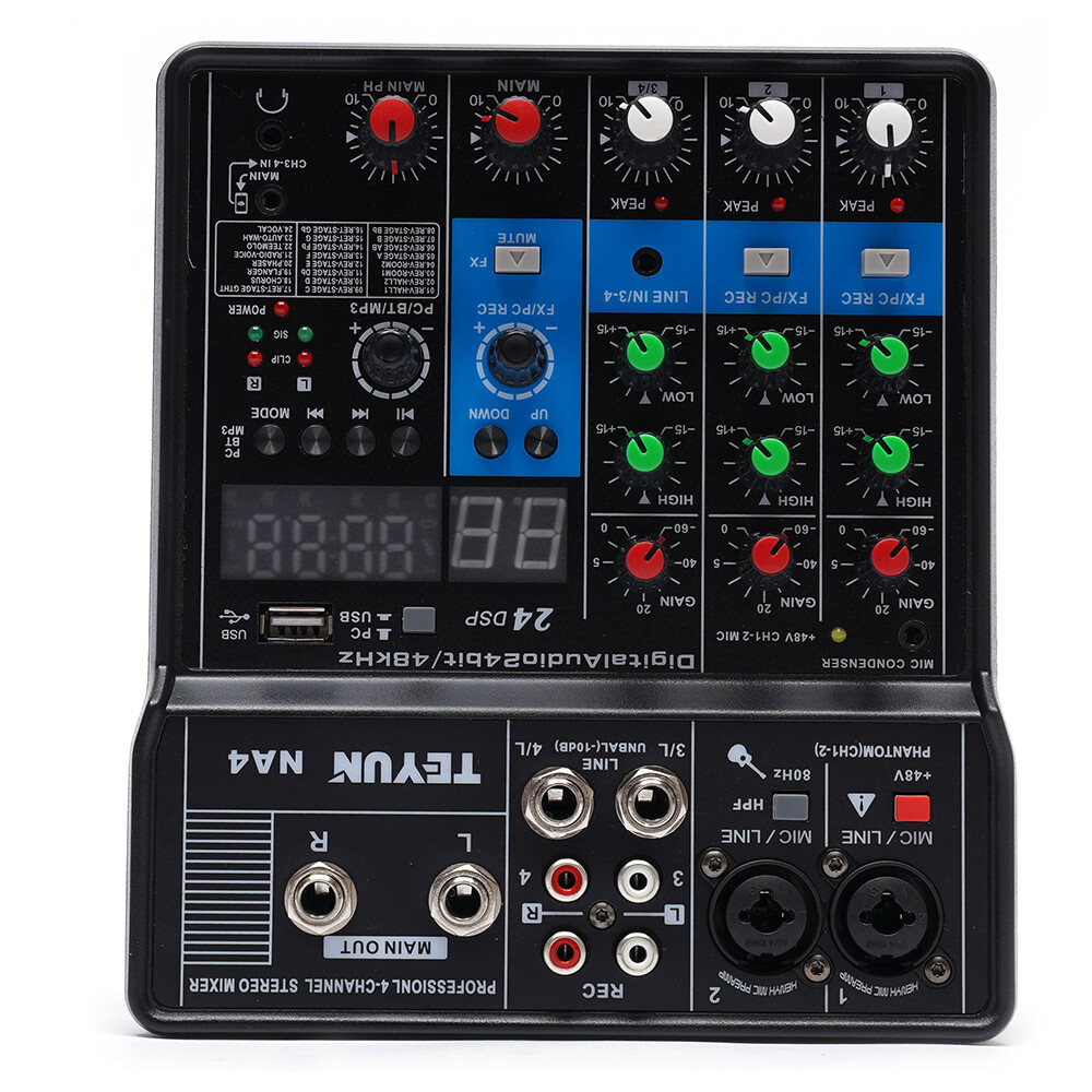 Mini Audio Mixer Bluetooth USB DJ Console 4 Channel Karaoke Live Studio 24 DSP