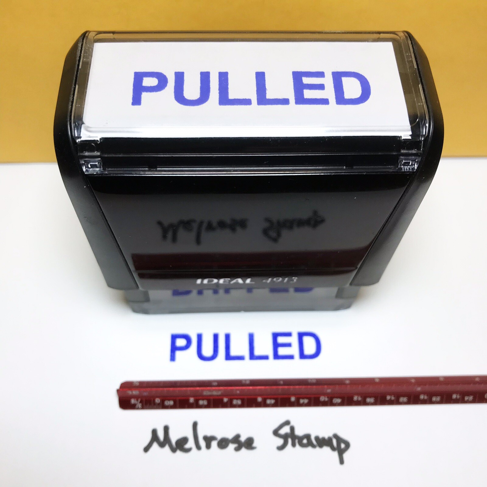 Pulled Rubber Stamp Blue Ink Self Inking Ideal 4913