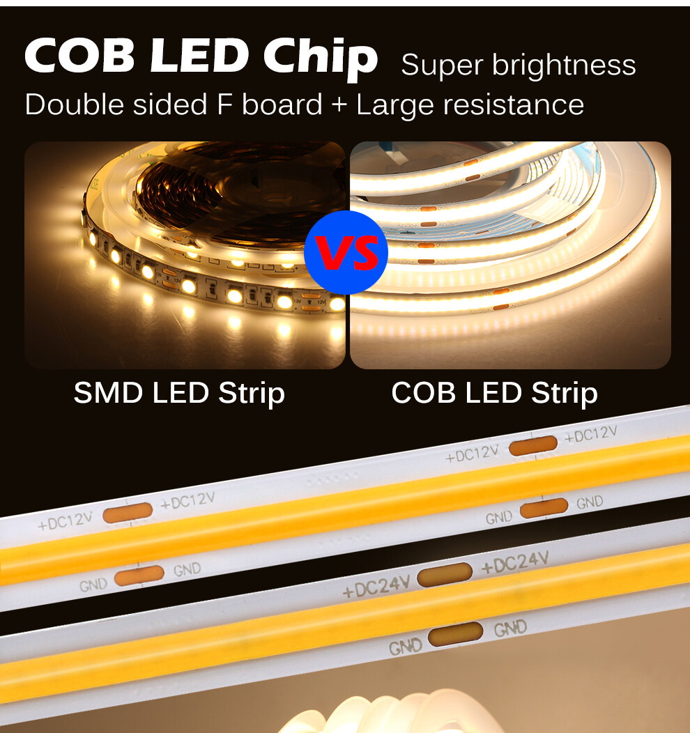 IP67 Waterproof Premium COB LED Strip High Density Chips Natural White Lights 5m