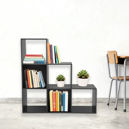 L-Shaped 6-Cube Bookcase Shelf Black 90 × 28 × 90 cm Open Back