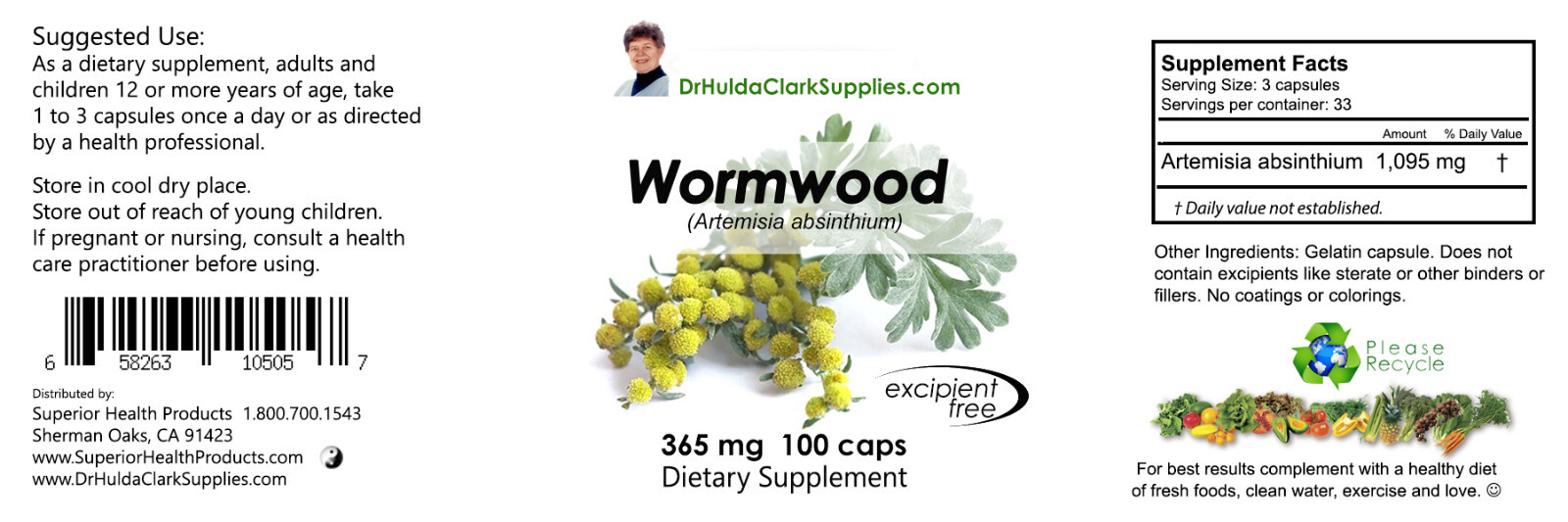 Dr Hulda Clark Parasite Cleanse - Freeze-Dried Black Walnut Caps,Cloves,Wormwood