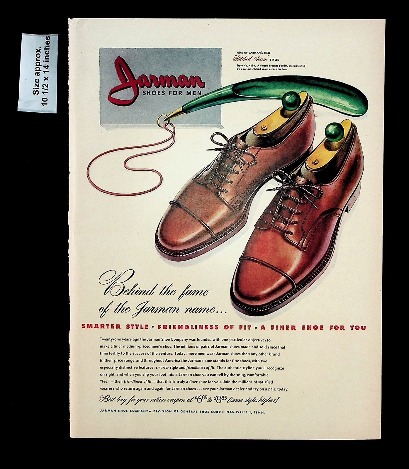 1945 Jarman Shoes for Men Clothing Fashion Leather Brown Vintage Print Ad 33926