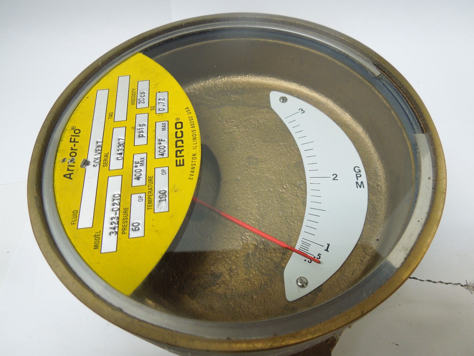 Erdco 3400 Armor-Flo Flow Meter 1/2" NPT GPM .3 - 3.6 Brass 457L1