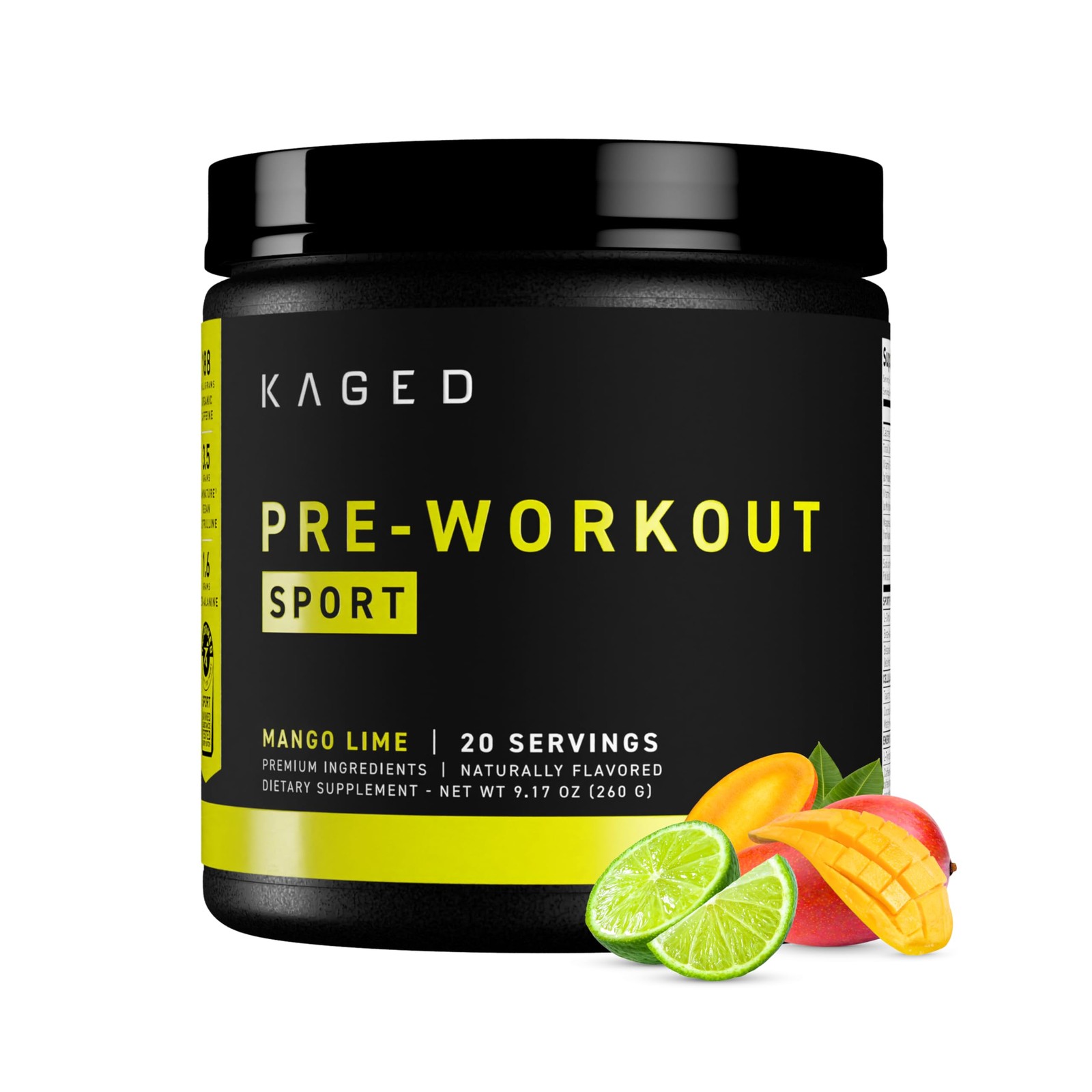 Kaged Sport Pre Workout Powder for Men & Women, 9.45 Ounce (Pack of 1), Black