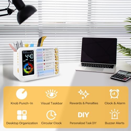 12/24 Hour Switching Task Timer, Timer for Kids, Visual Schedule for Kids White