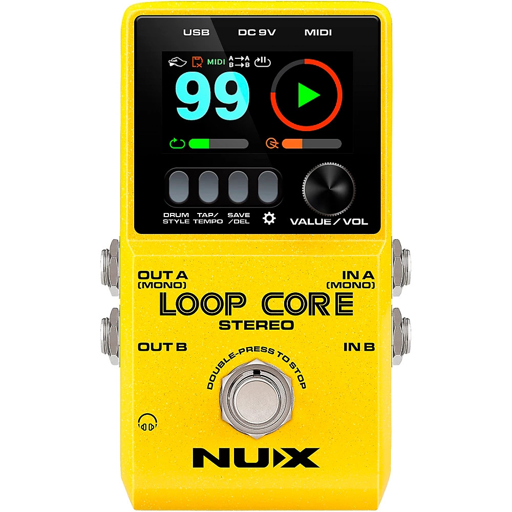 NUX Loop Core Stereo Looper with MIDI and Drum Patterns Effects Pedal Yellow