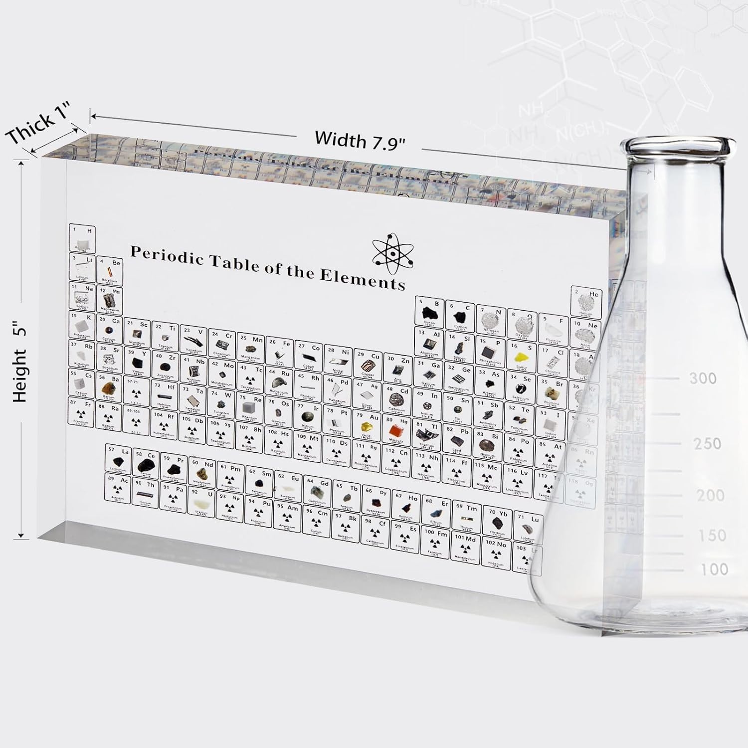 Tabla periódica grande con elementos reales en el interior, con 83 elementos