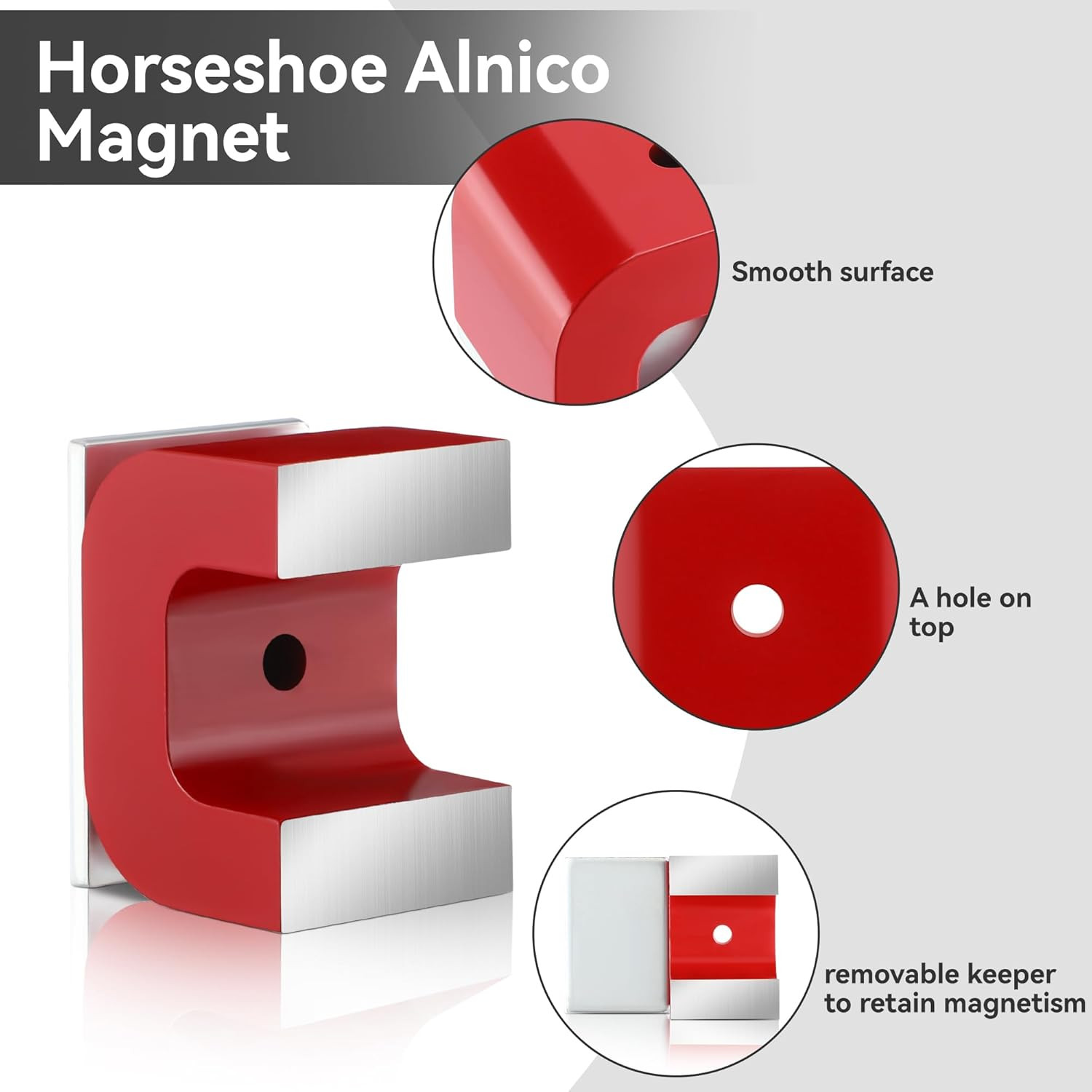 Horseshoe Alnico U Shaped Magnet, 13 Lb Pull, Red, Rectangular, Utility Magnet