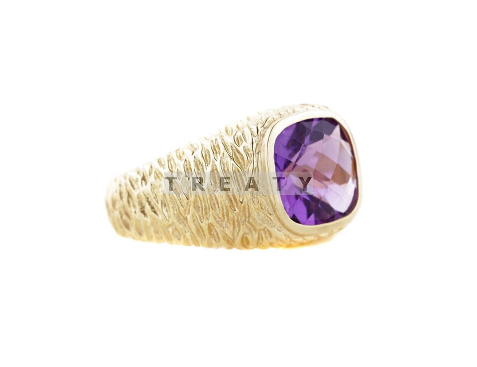 Amethyst Cushion Cut With 14K Solid   Gold  Ring For Men's #B770