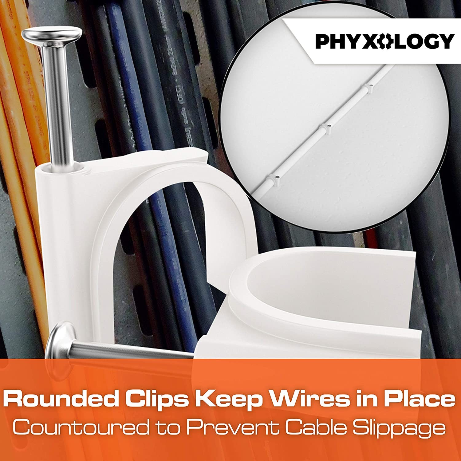 PHYXOLOGY SUPPLY Pro-Grade, Cable Clips with Steel 4, 14mm, white cable clips