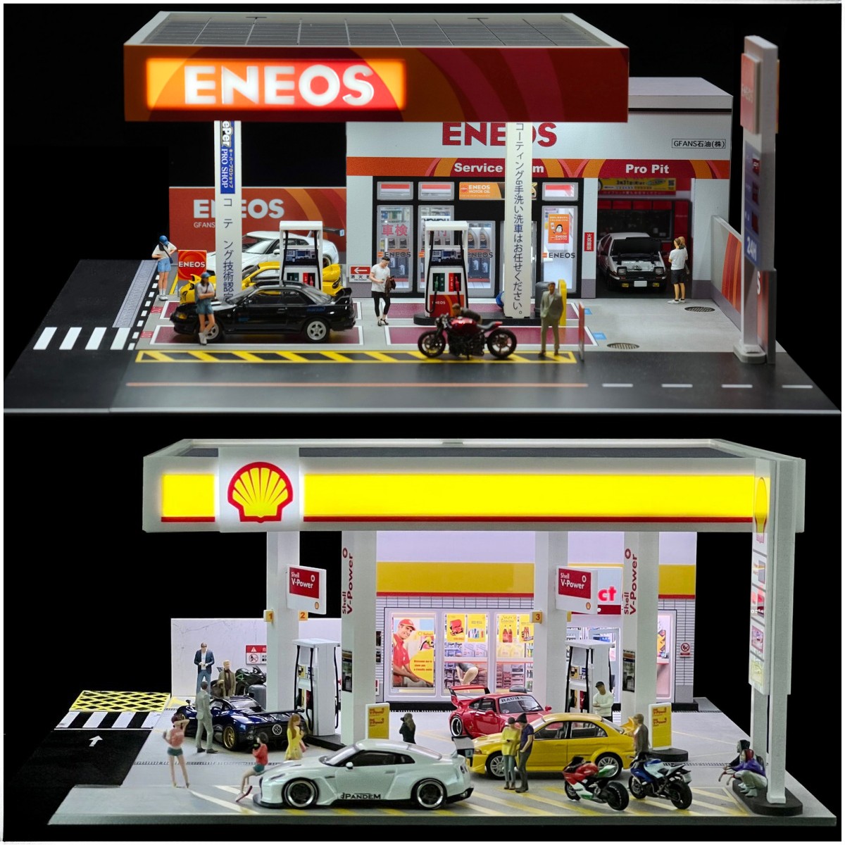 Diorama 1:64 Car Garage Model LED Lighting City Gas Station Building Scene Model