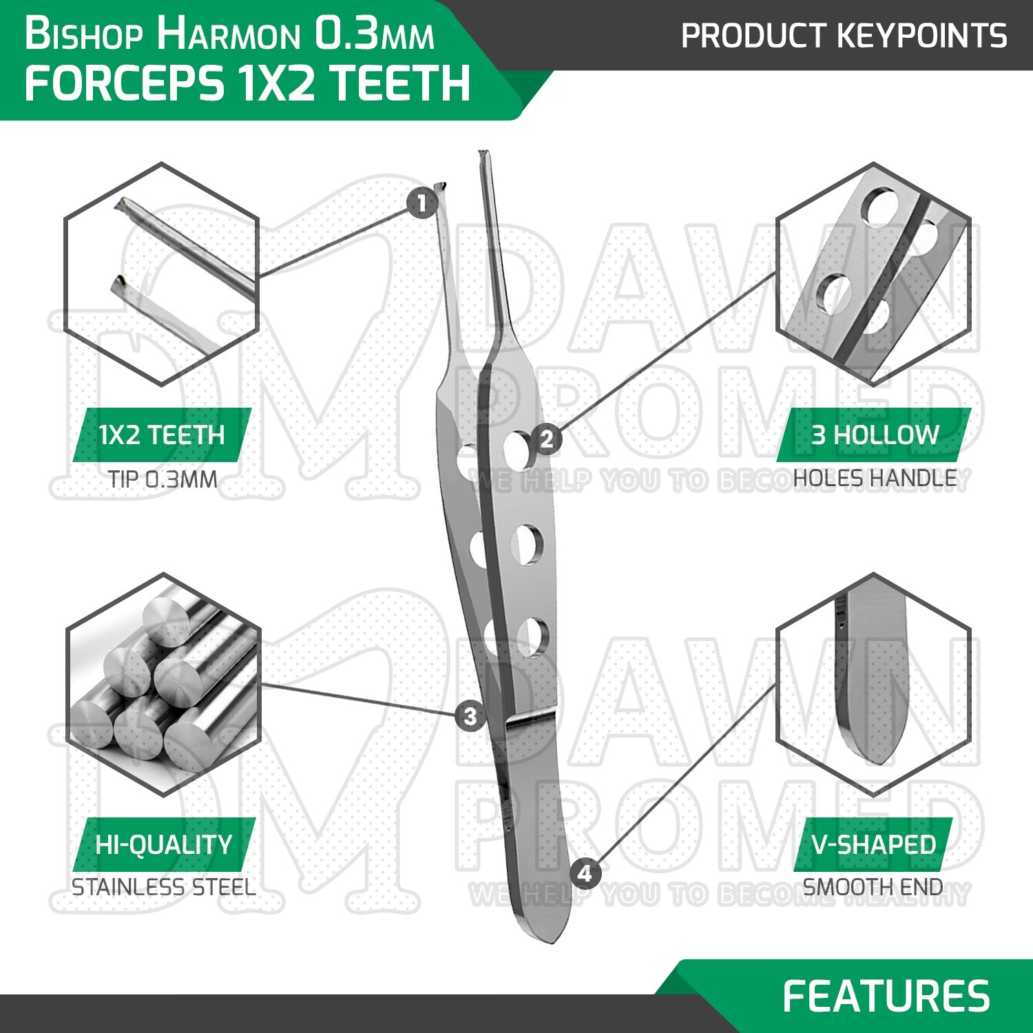 Bishop Harmon Micro Tissue Forceps 1x2 Teeth 0.3mm Delicate 3.5" Eye Instrument