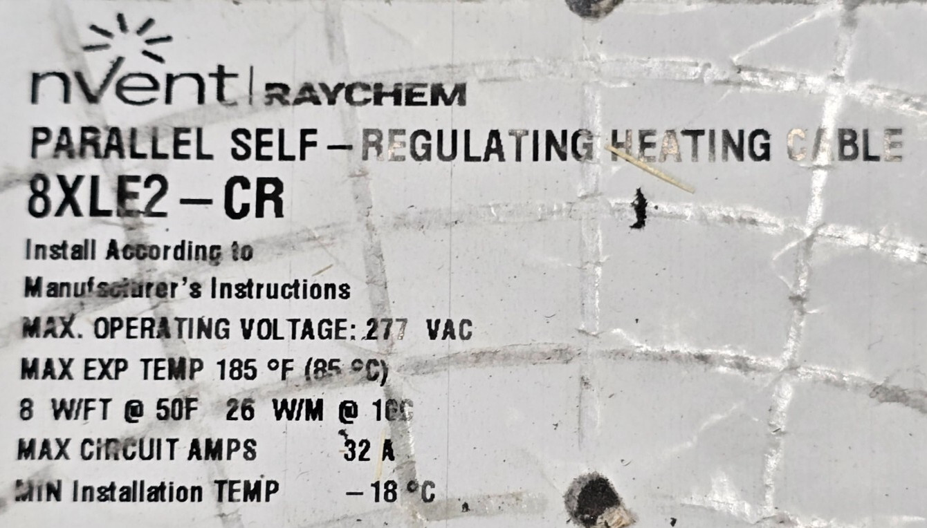 nVent Raychem 8XLE2-CR Self-Regulating Heating Cable 8 Watts/Ft 208-277V /1ft