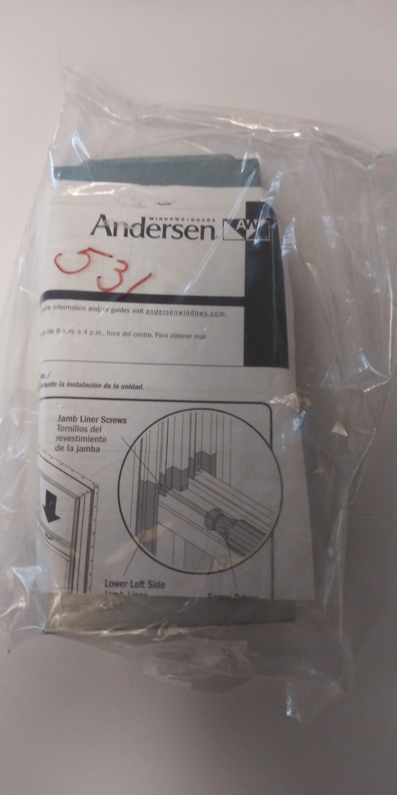 Andersen Window Sash For 200 Series Narroline Window Counter Balance 531