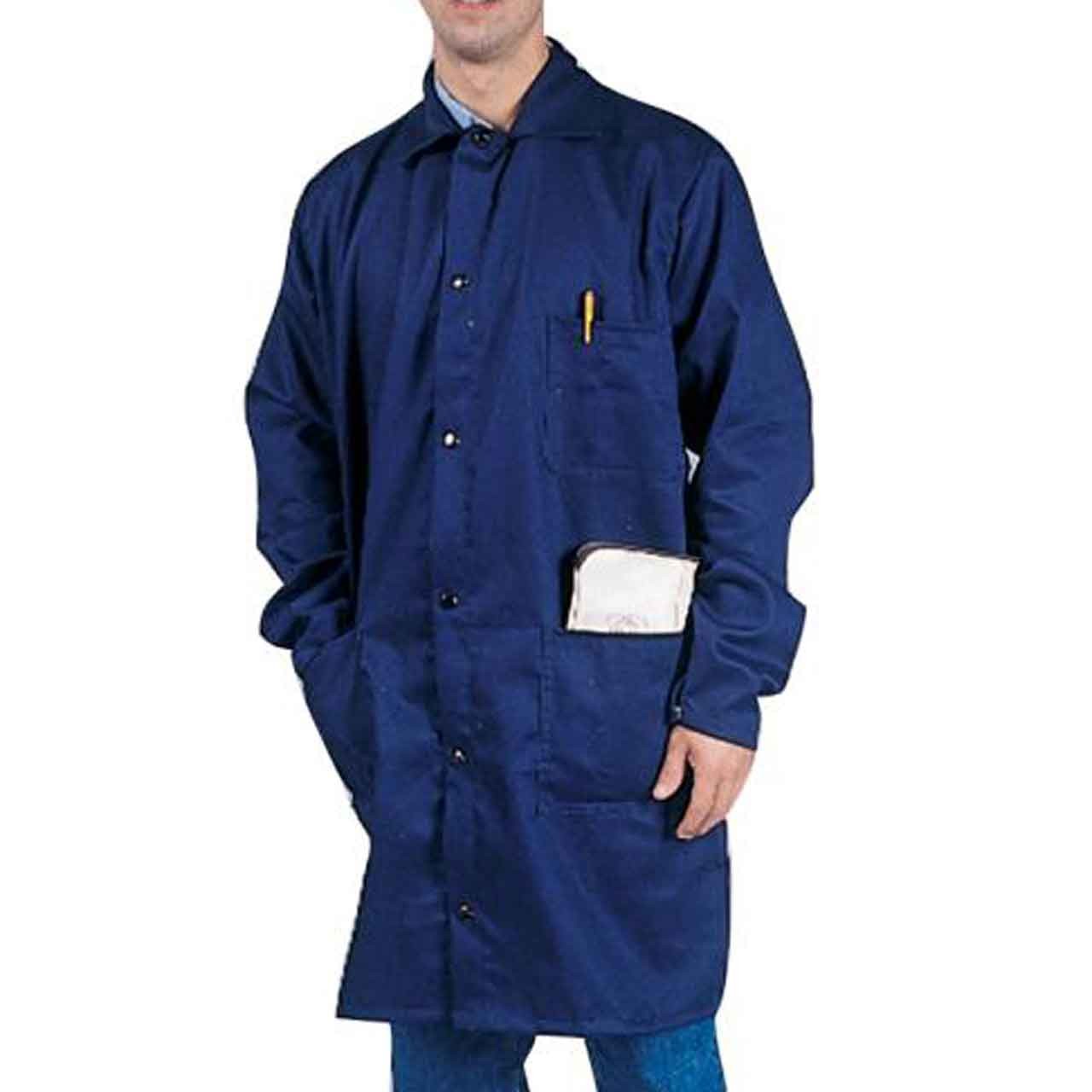 Tillman 6640B 9 oz. 40" Navy Flame Retardant Cotton Shop Coat X-Large