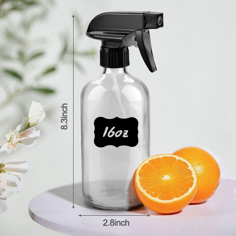Glass Spray Bottles, 16oz Refillable Containers, Empty Boston Round Bottles with