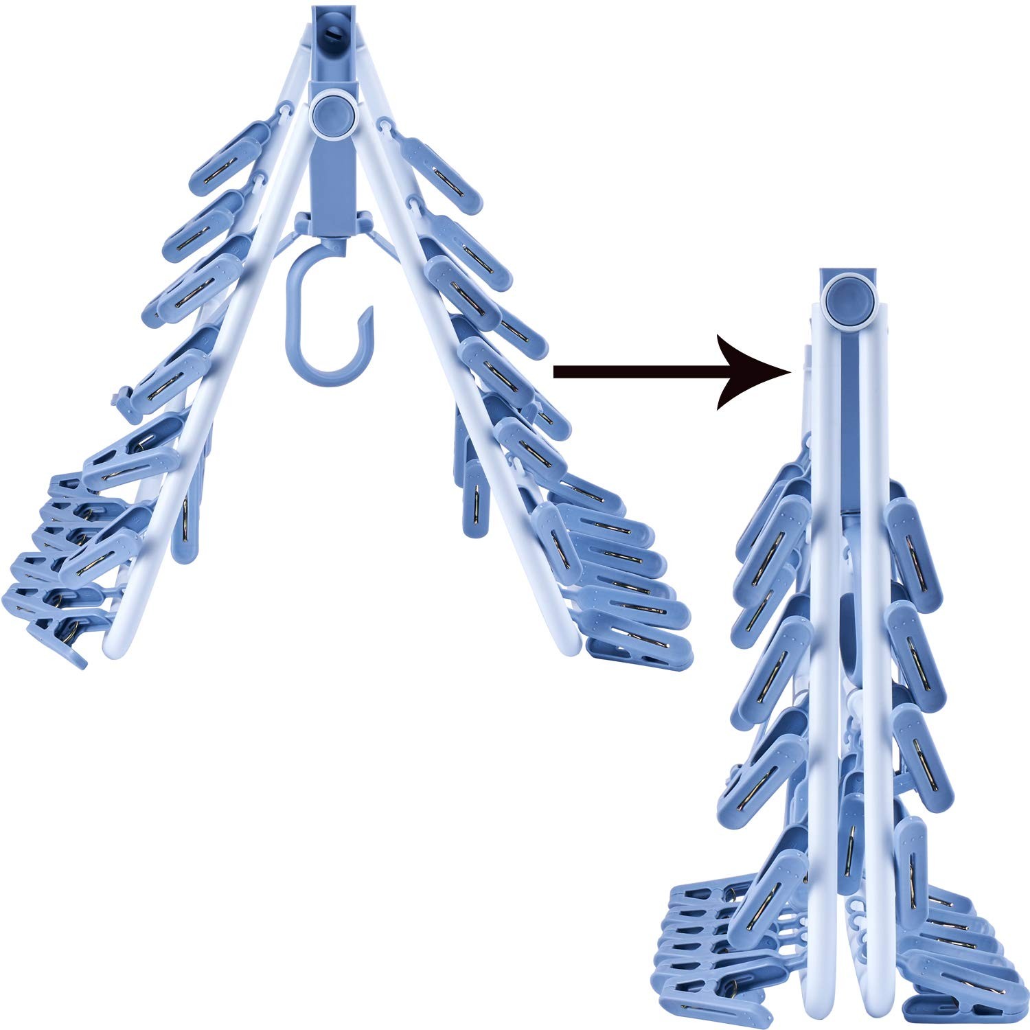 Foldable Clip Hangers Blue with 32Pcs Drying Clips Wind-Proof Hook for Underw...