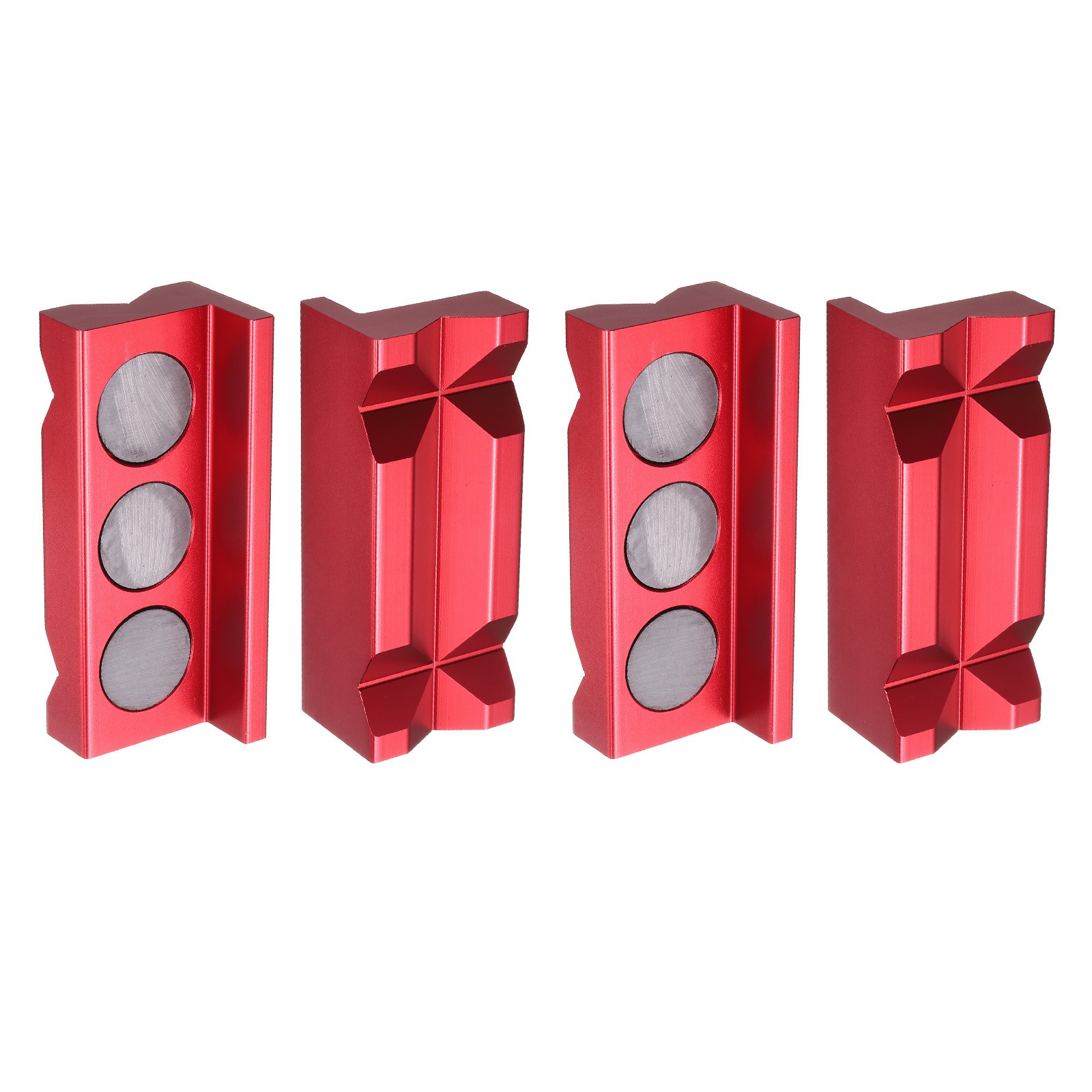 2set Magnetic Vise Jaws 4 Inch Magnet V-Grooves Soft Jaw Pads Covers, Red
