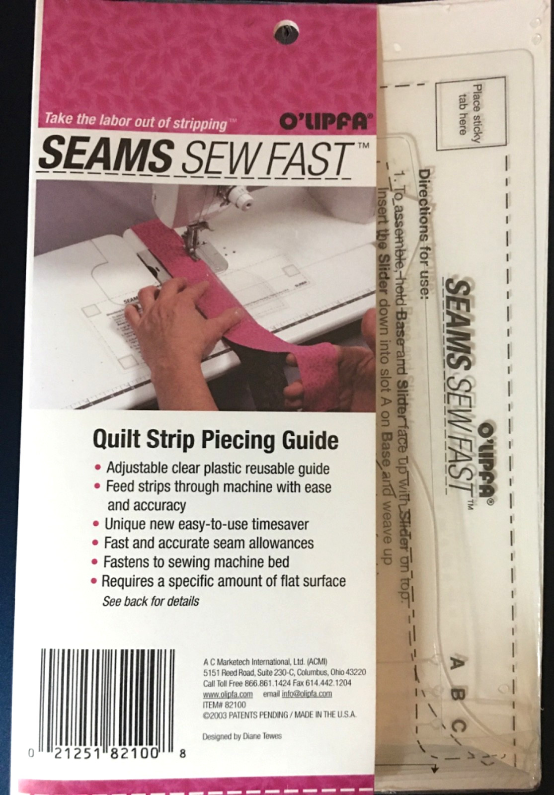 O’Lipfa Seams Sew Fast Item No. 82100– Quilt Strip Piecing Guide
