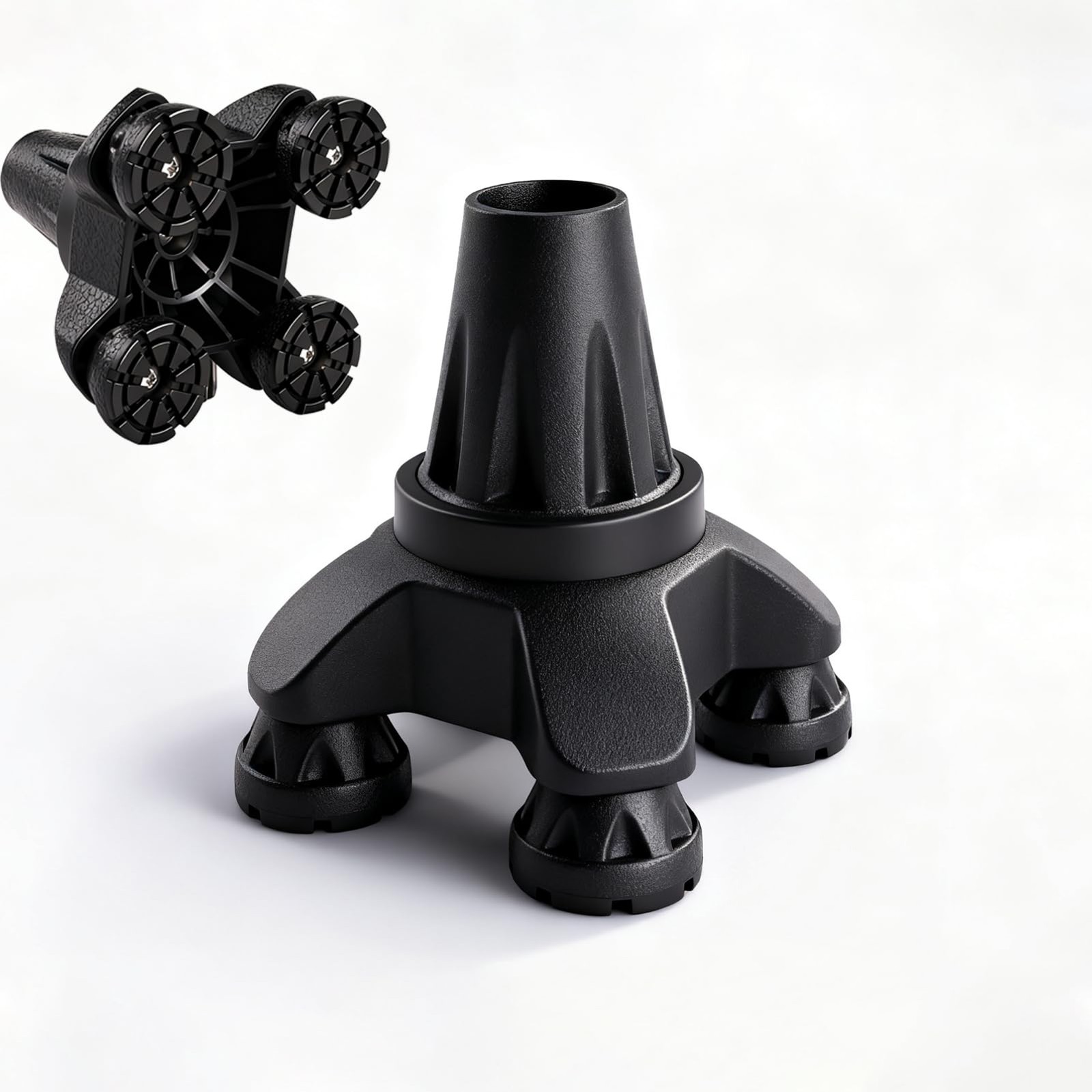 Upgraded Quad Cane Tip – Self Standing 4-Prong Crutch Tip with Metal Reinforc...