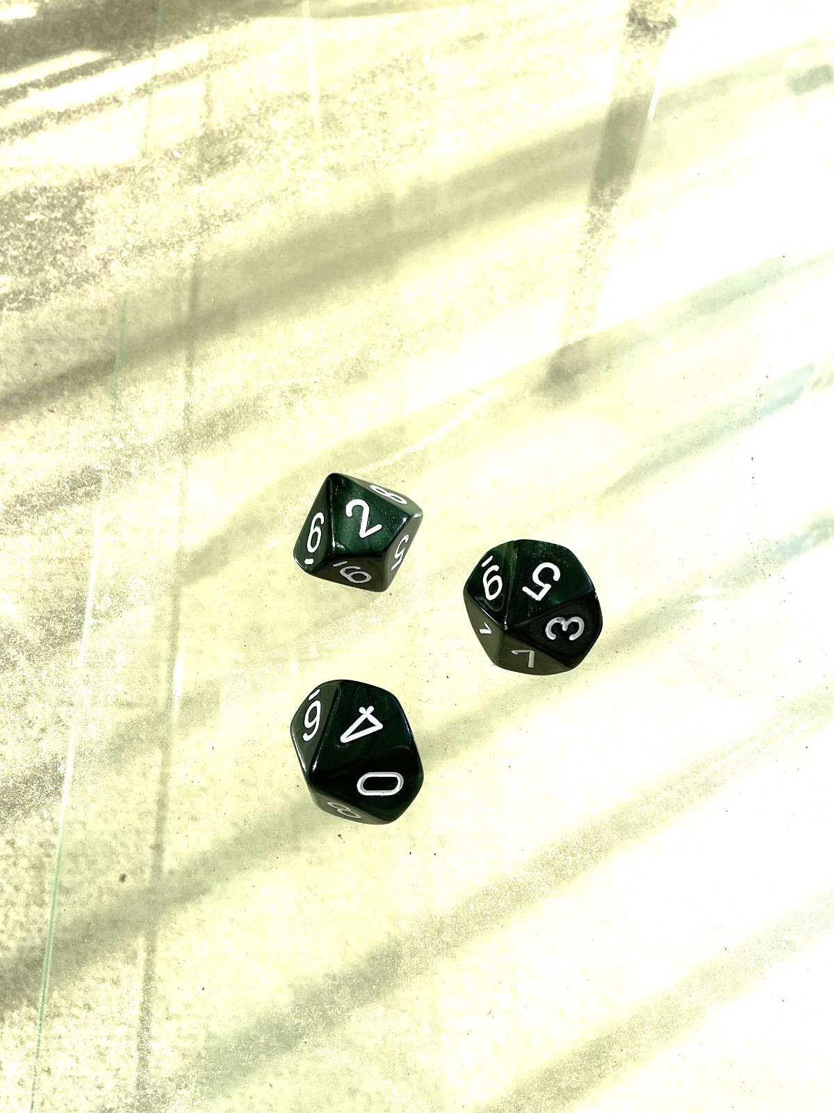Chessex 3pc Polyhedral D10 Dice Set Dark Green White Numbers RPG Tabletop Gaming