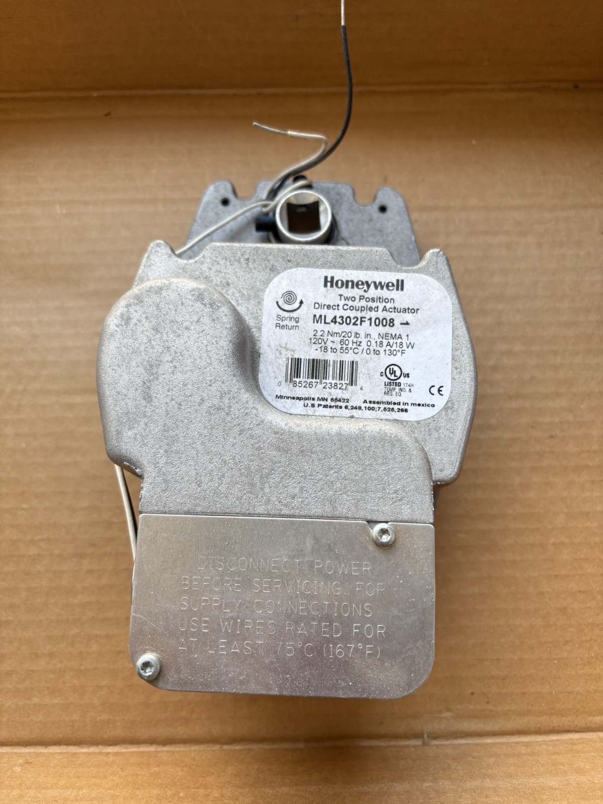 HONEYWELL TWO POSITION DIRECT COUPLED ACTUATOR ML4302F1008.