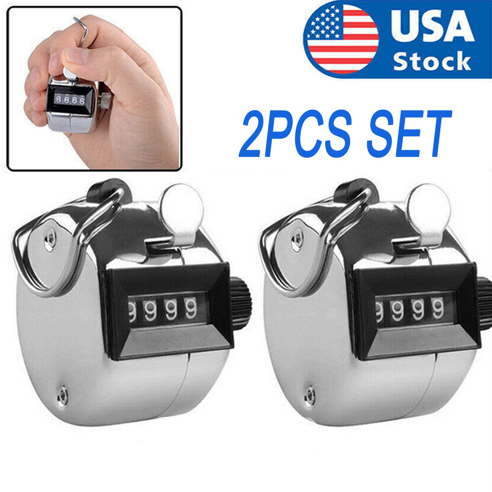 2PCS 4 Digit Number Dual Clicker Golf Hand Tally Counter Metal Handy Convenient