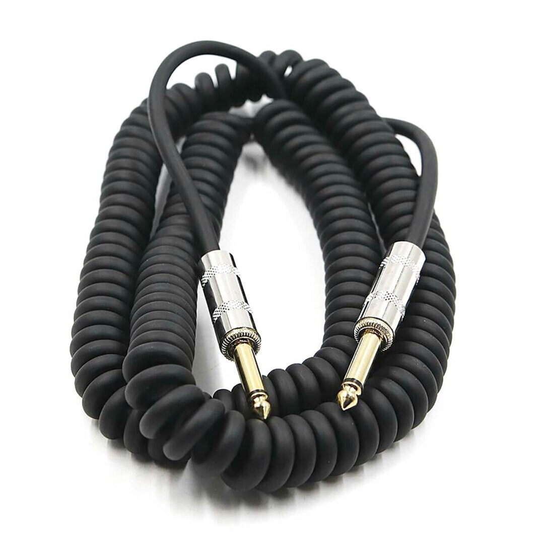 Perfektion Guitar Cable Instrument Coiled Heavy Duty Black 20ft Gold Tip