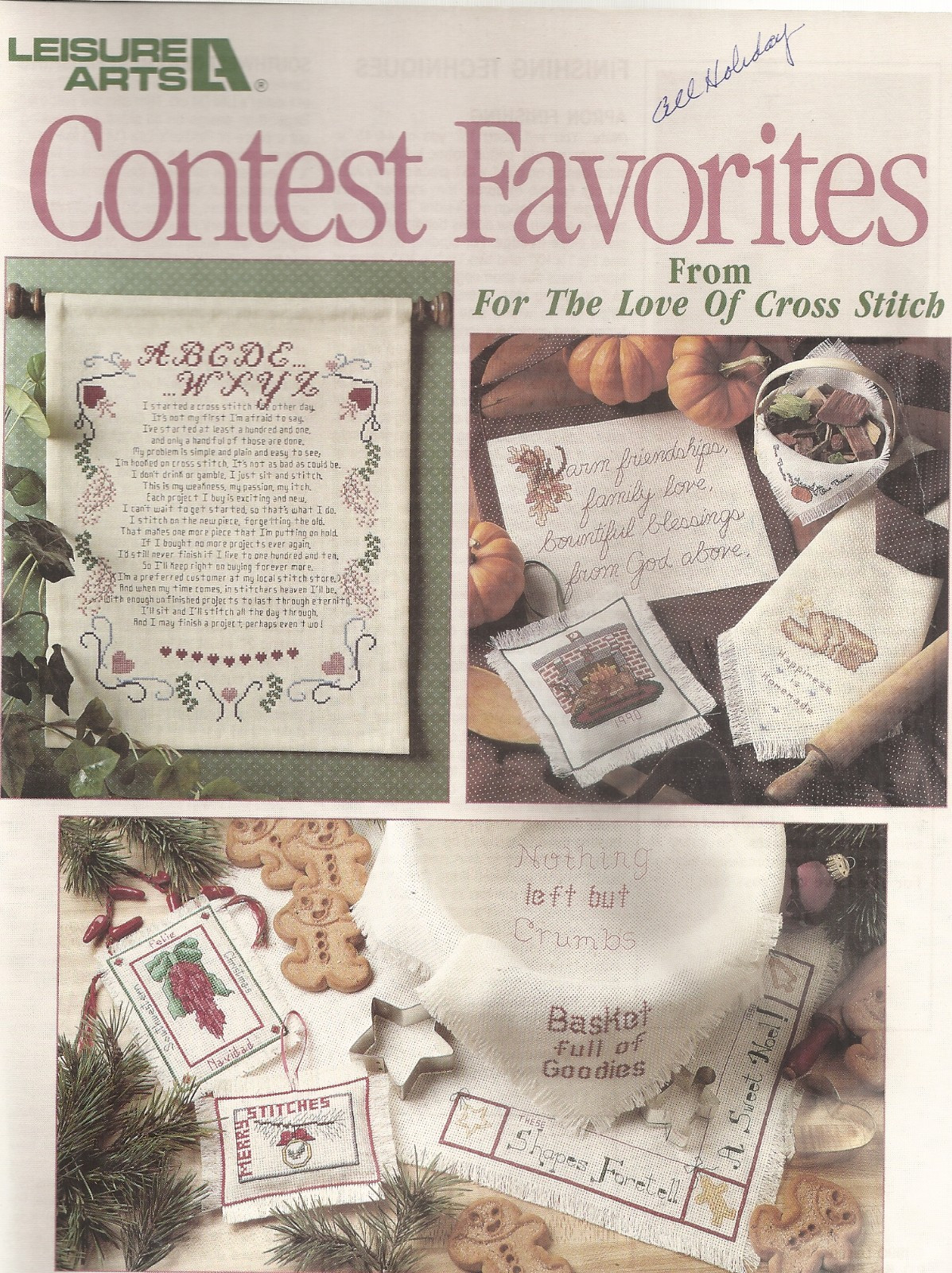 LEISURE ARTS CONTEST FAVORITES 'FOR THE LOVE OF CROSS STITCH' LEAFLET ©1990