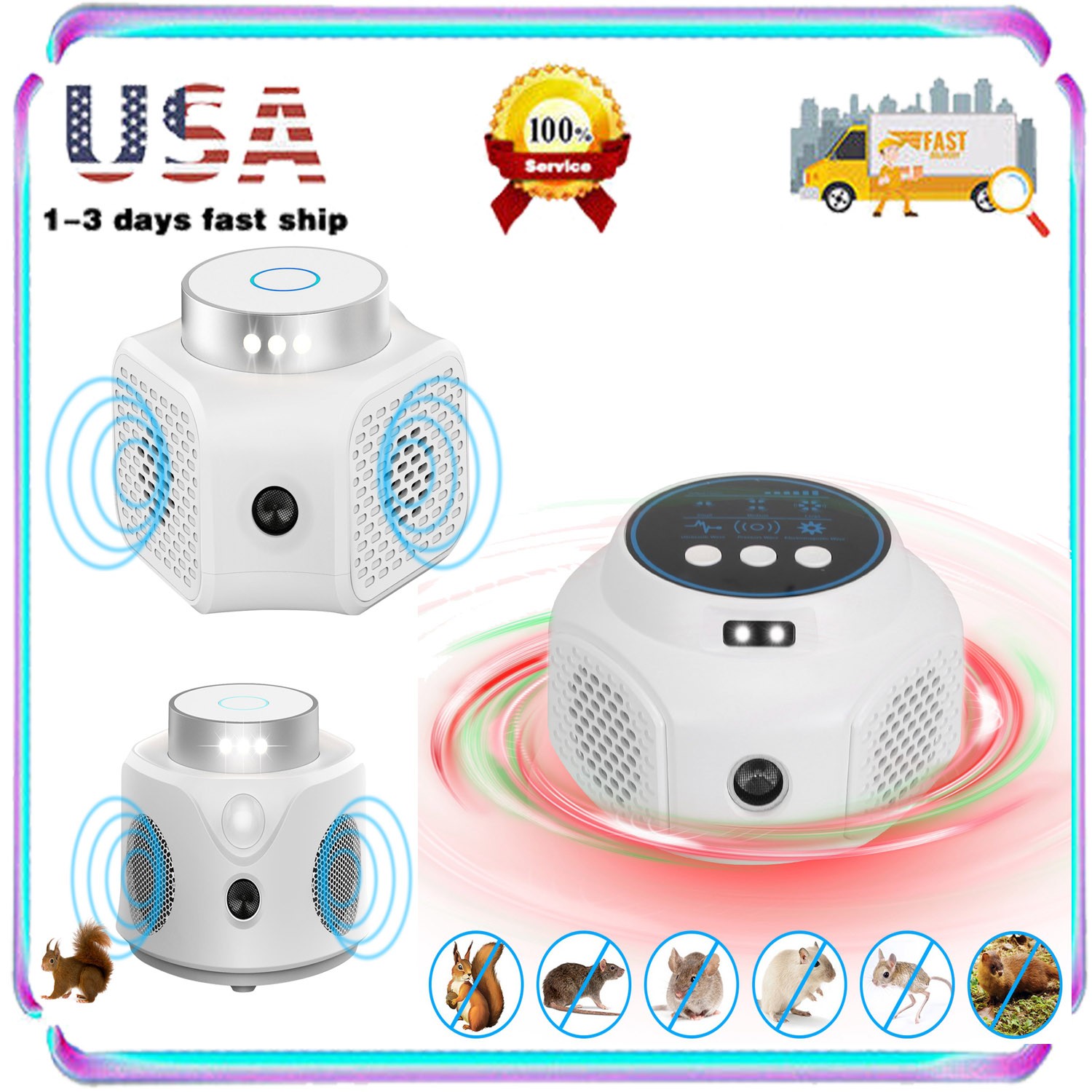 360° Ultrasonic Device w/ 3 Modes &9 Strobe Lights for Kitchen Living Room Attic