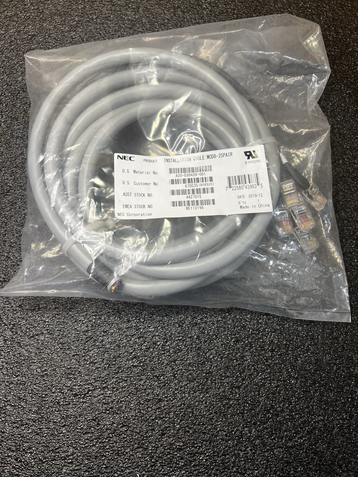 NEC 670535 Installation Cable Mod8-25 Pair (A20-030439-001) *NEW*