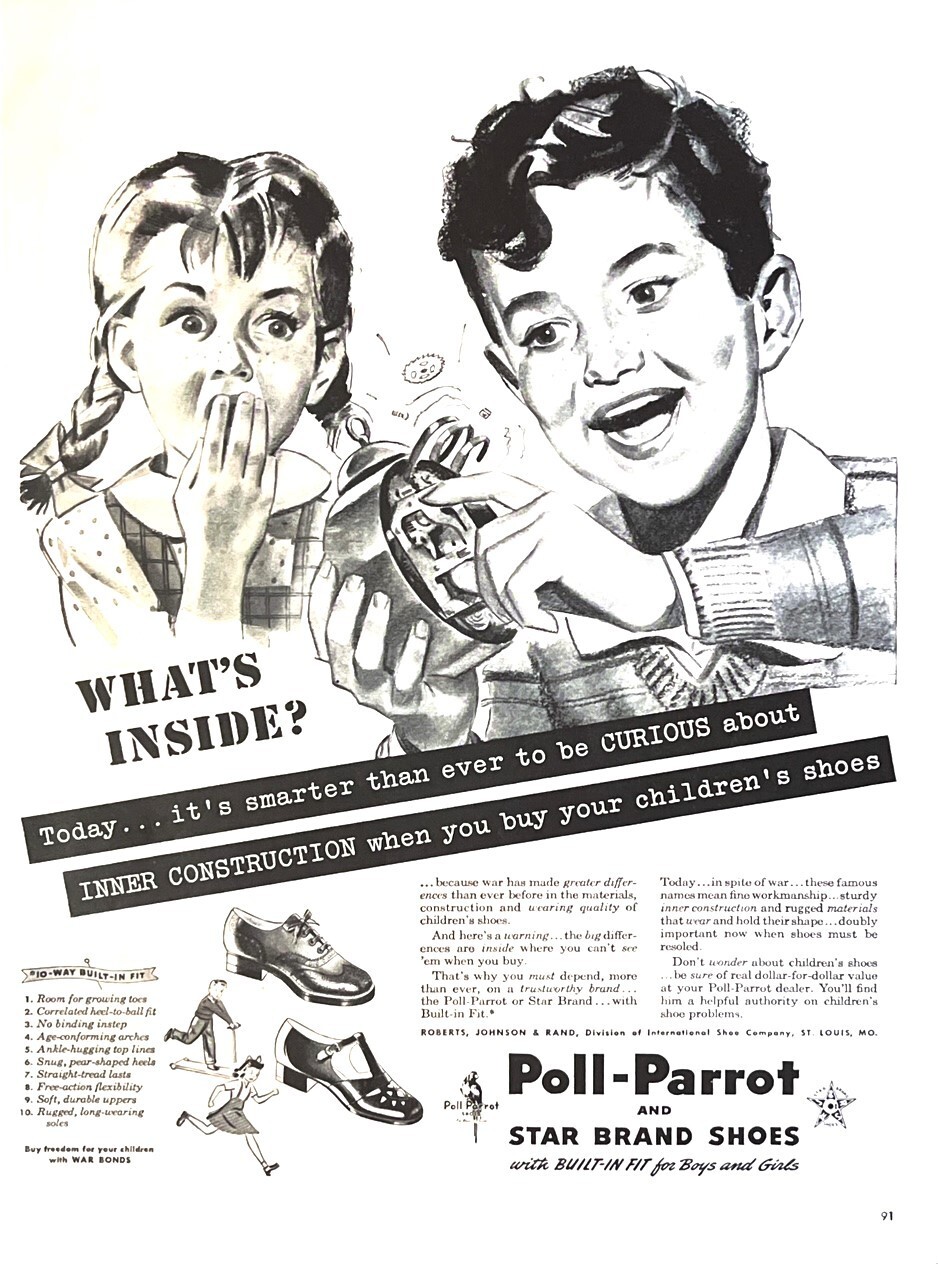 1944 POLL PARROT SHOES Genuine Vintage Print Ad Kids Footwear