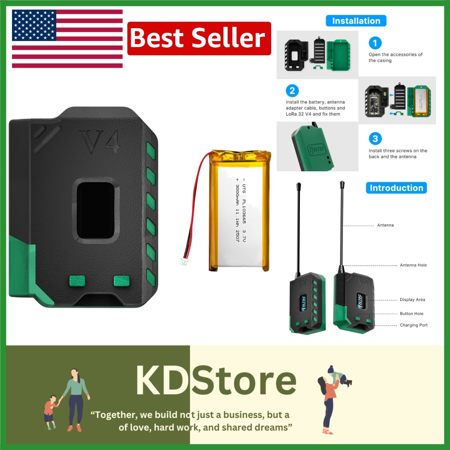 3000mAh Battery & Durable Case for Heltec V4 Development: Ideal for Prototyping